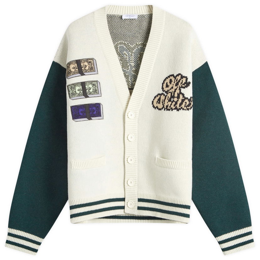 Sweater Off-White Crystal Cash Varsity Cardigan Vit | OMHB019S25KNI0030B84