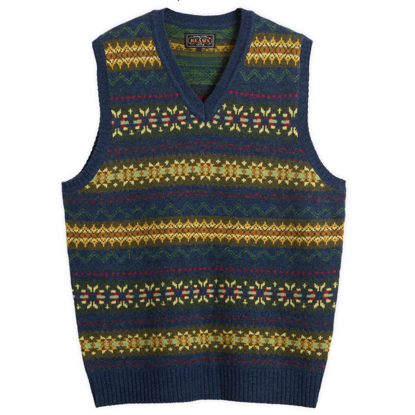 Sweater BEAMS Plus Fair Isle Knit Vest Mörkblå | 3805-0055-103-79