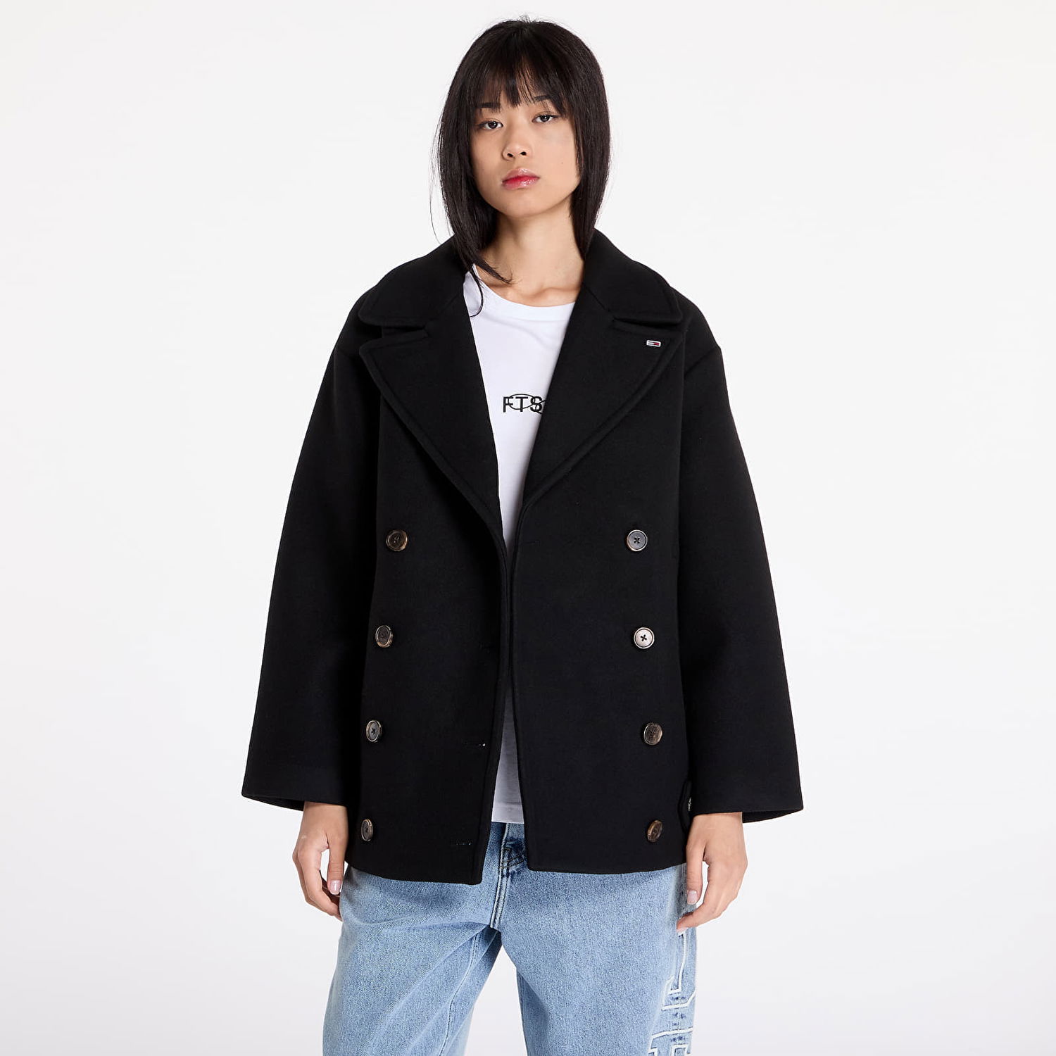Jeans Tommy Hilfiger Coat Tommy Jeans Wool Peacoat Black M Svart | DW0DW19752 BDS, 0