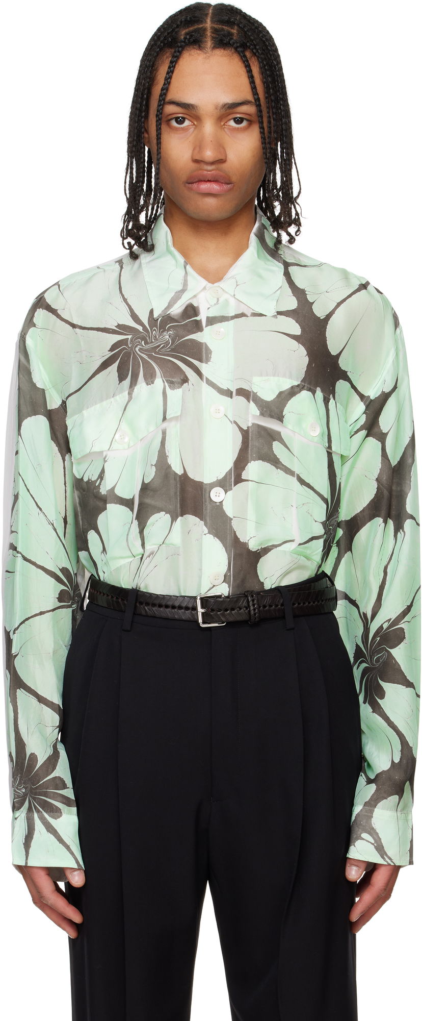 Skjorta Dries Van Noten Dries Van Noten Floral-Print Sheer Shirt Grön | 251-020723-1197