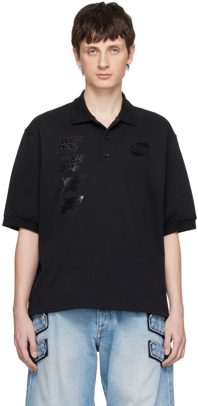 Polotröja We11done Logo-Appliquéd Cotton-Jersey Polo Svart | WD-TT1-22-537-U-BK