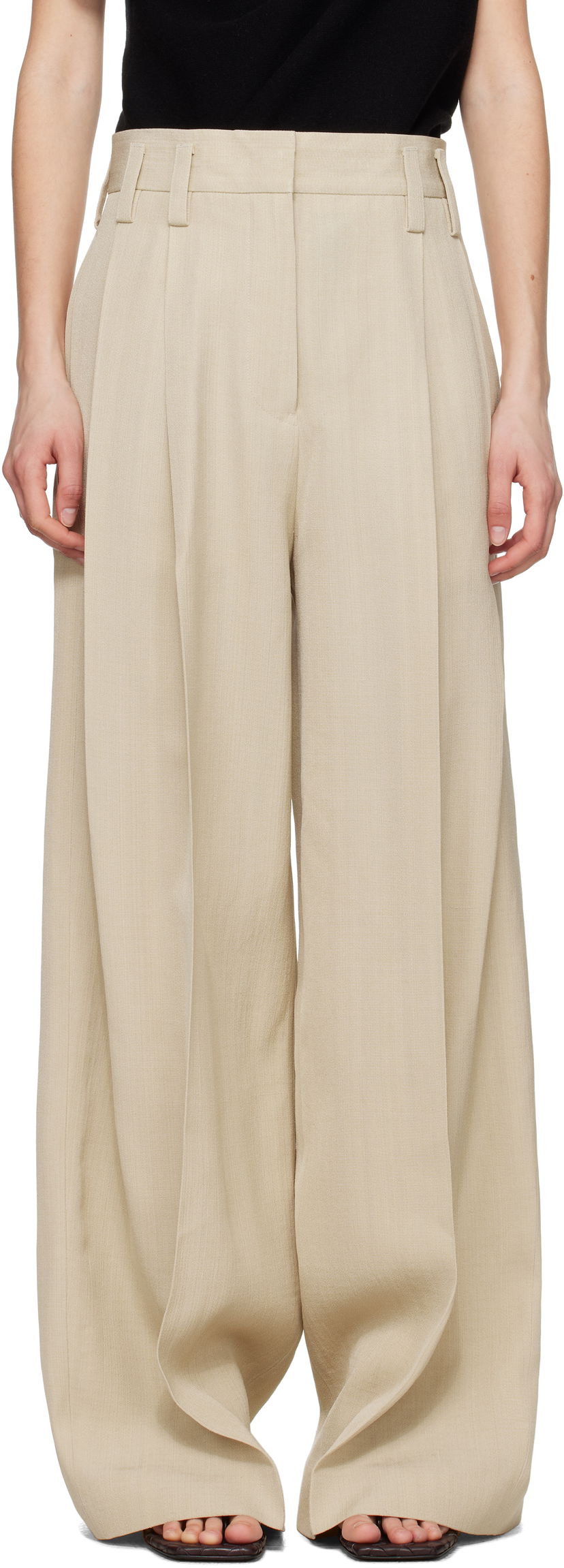Byxor Jil Sander Jil Sander Voluminous Pleated Trousers Beige | J03KA0292_J65005