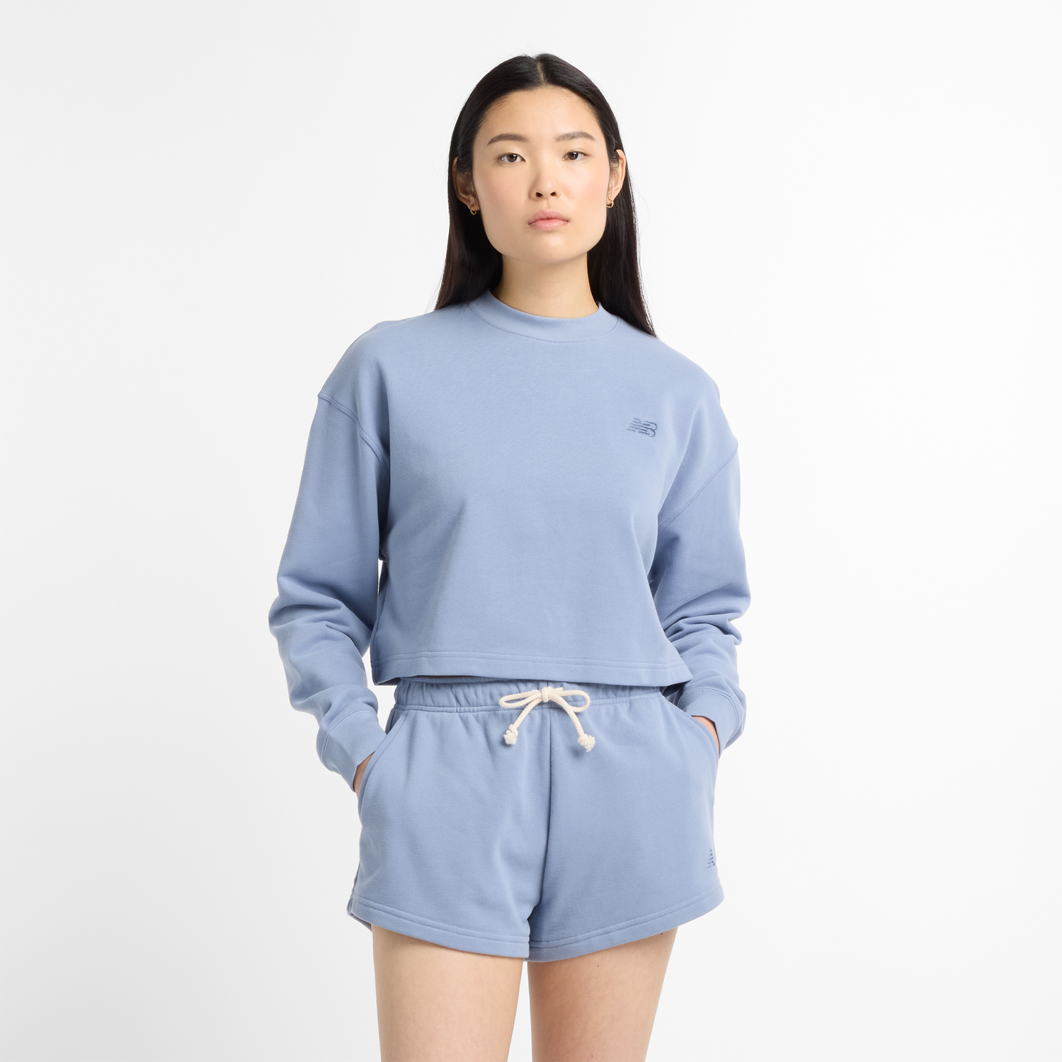 Shorts New Balance Women's Cropped Fleece Sweatshirt and Shorts Set Blå | NBWT51514DUS, 0