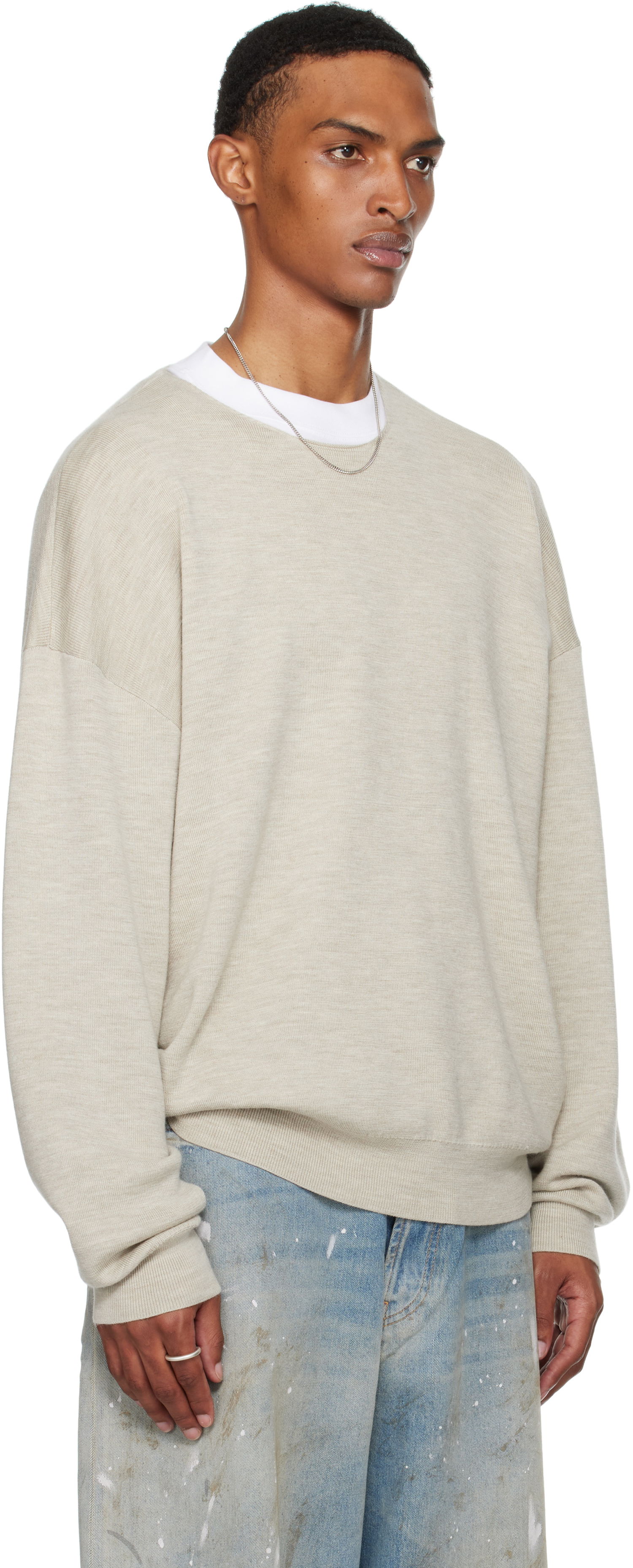 Sweater Fear of God Fear of God ESSENTIALS Merino Long Sleeve Crewneck Sweater Beige | 192SP256492F, 1