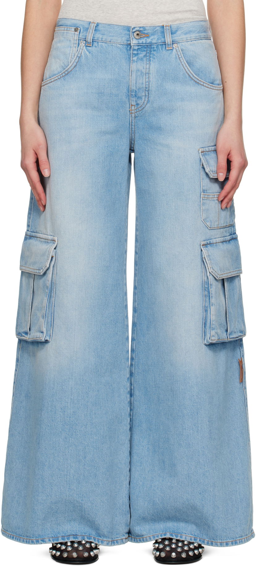 Cargo byxor Off-White Off-White Wide-Leg Cargo Denim Jeans Blå | OWYB019S25DEN0024000