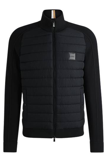 Pufferjacka BOSS BOSS Mixed-Material Zip-Up Jacket with Logo Badge Svart | 50526835