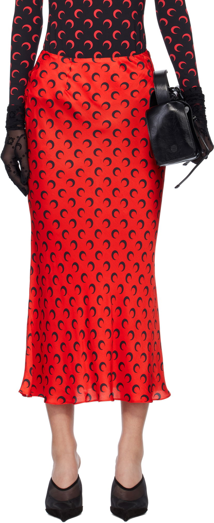Kjol Marine Serre Marine Serre Moon Print Satin Midi Skirt Röd | WSK070A CWOV0060