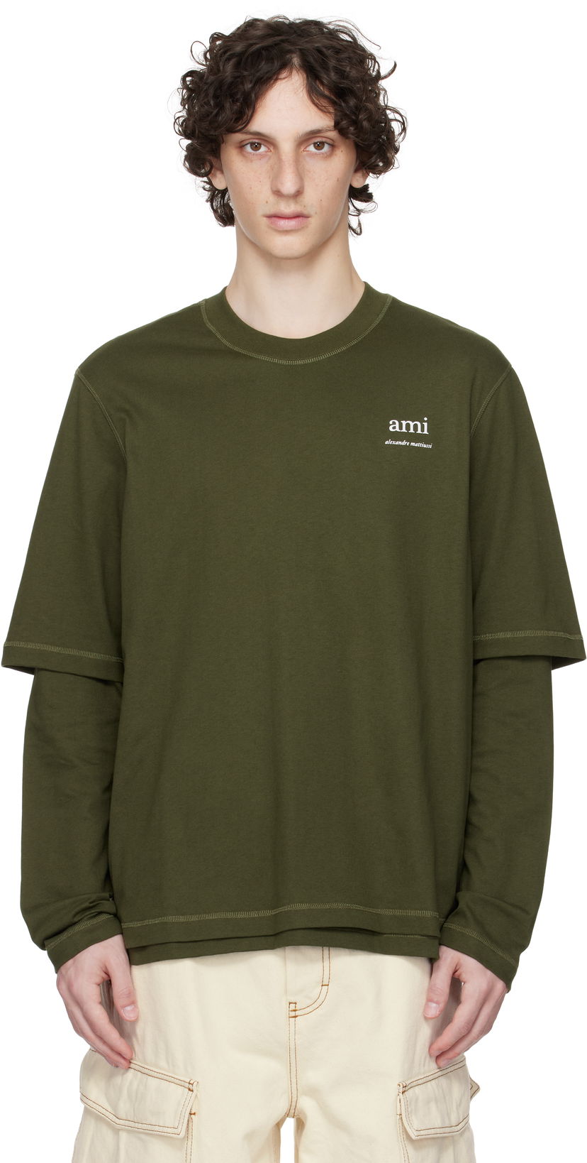 T-shirt AMI AMI Double Layered Long Sleeves T-Shirt Grön | HTS248.JE0119