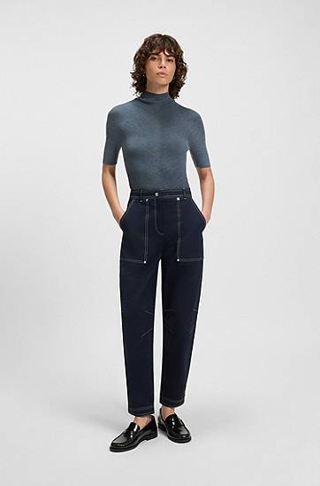 Sweater BOSS Merino Wool Mock-Neck Sweater Blå | 50542885, 1