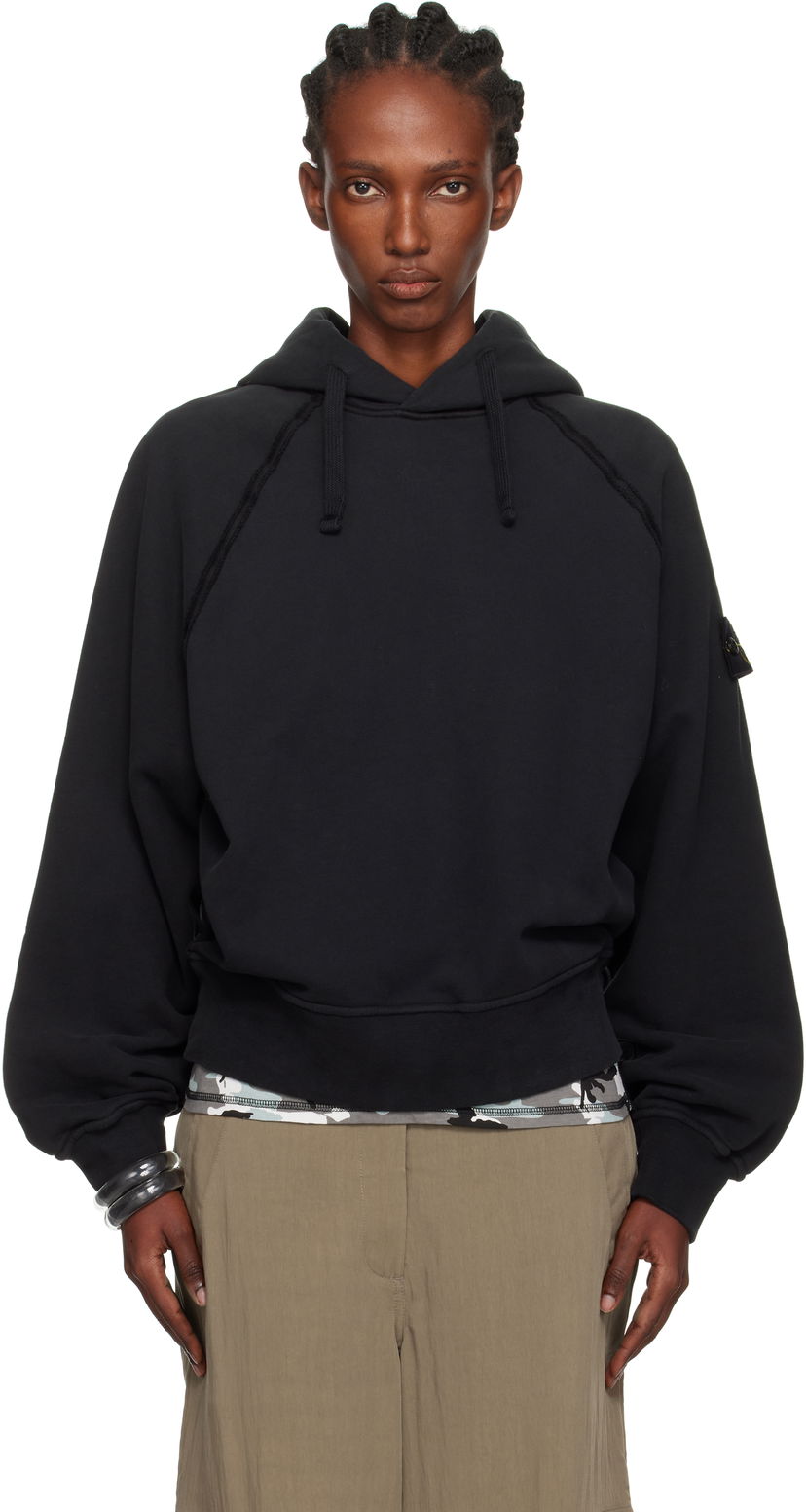 Sweatshirt Stone Island Brushed Organic Cotton Fleece Hoodie Svart | K2S15 6100023 S0A20