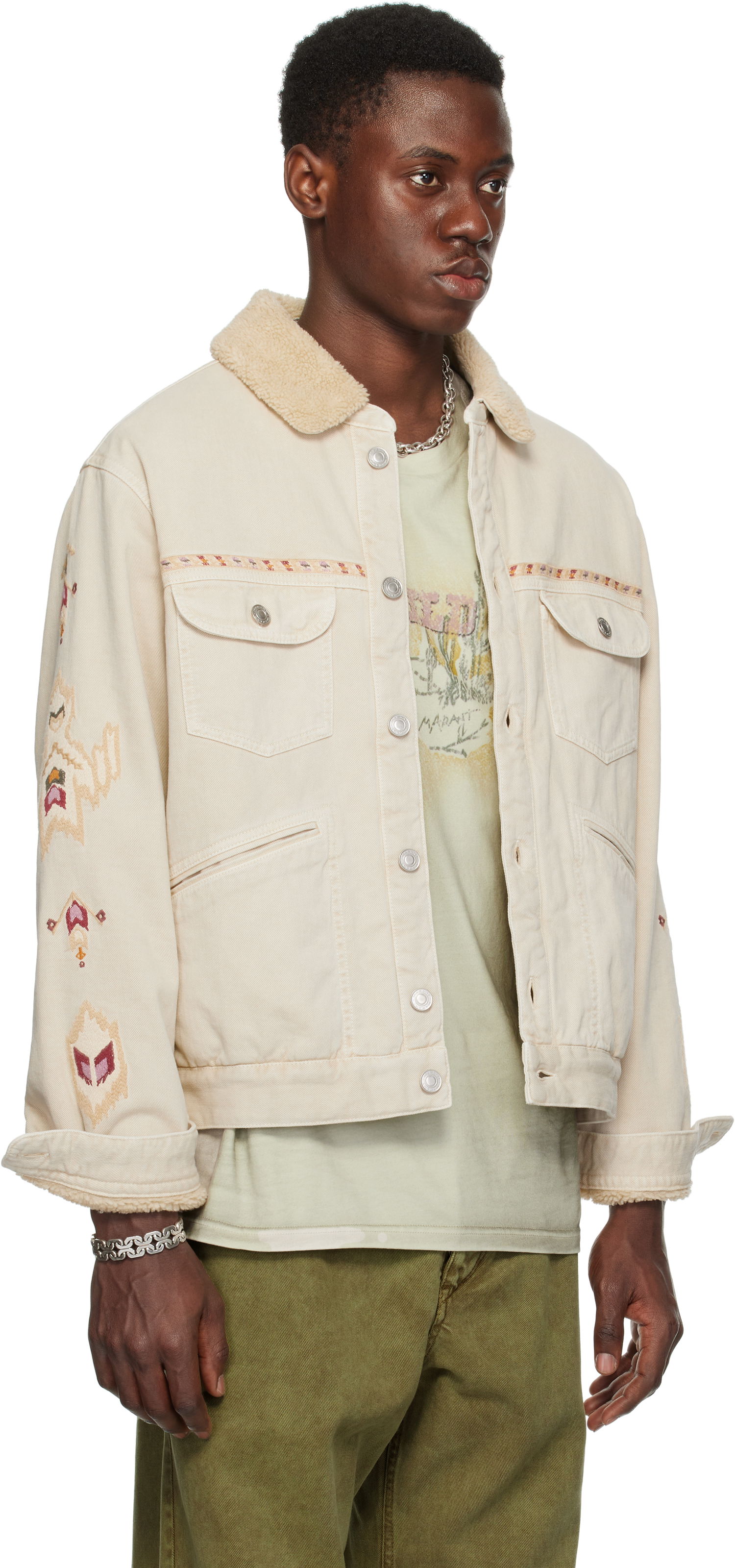 Jacka ISABEL MARANT Isabel Marant Jenson Embroidered Sherpa Denim Jacket Beige | 25PVE0184HA-C1H02H, 1