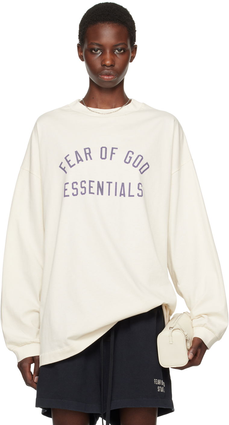 Sweater Fear of God Fear of God Essentials Crewneck Long Sleeve T-Shirt Vit | 125BT244202F