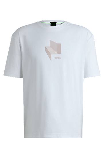 T-shirt BOSS BOSS Relaxed-Fit Interlock Cotton T-Shirt with Gloss Artwork Vit | 50525231