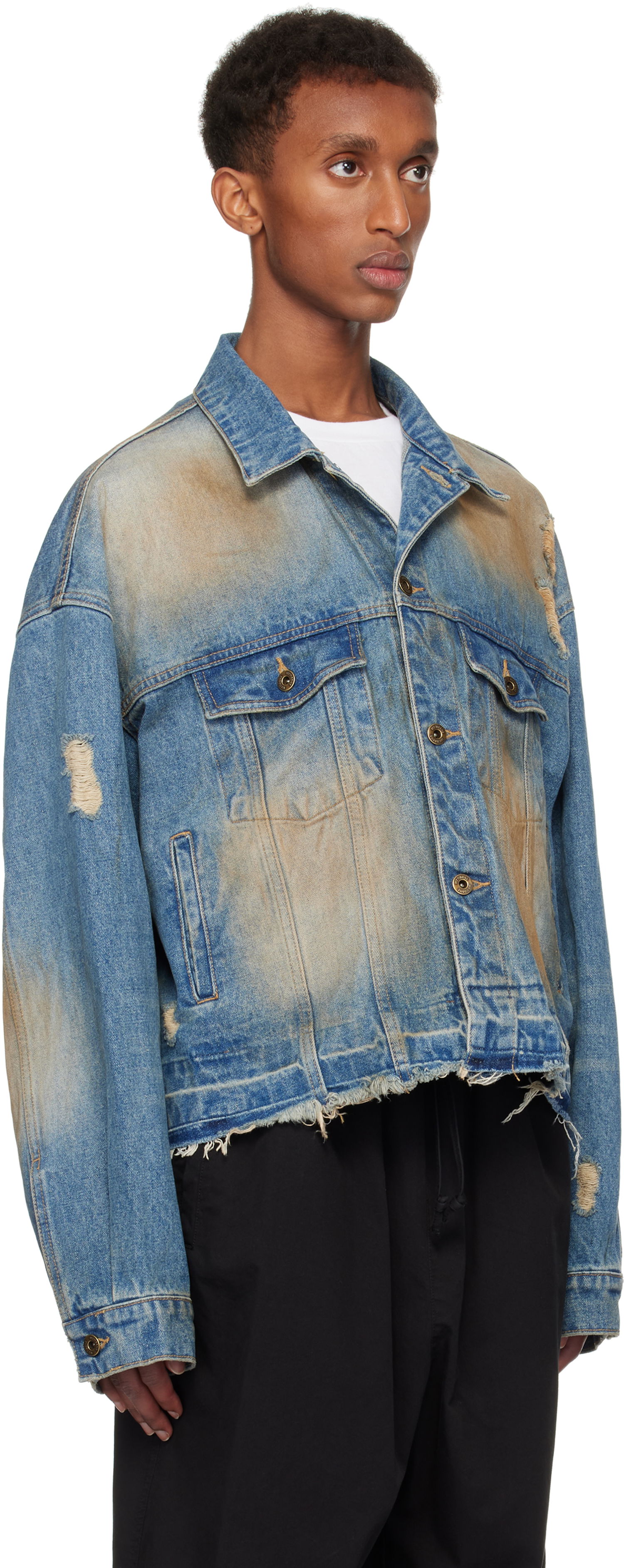 Jacka We11done We11done Distressed Denim Jacket Blå | WD-DJ3-24-310-U-BL, 1