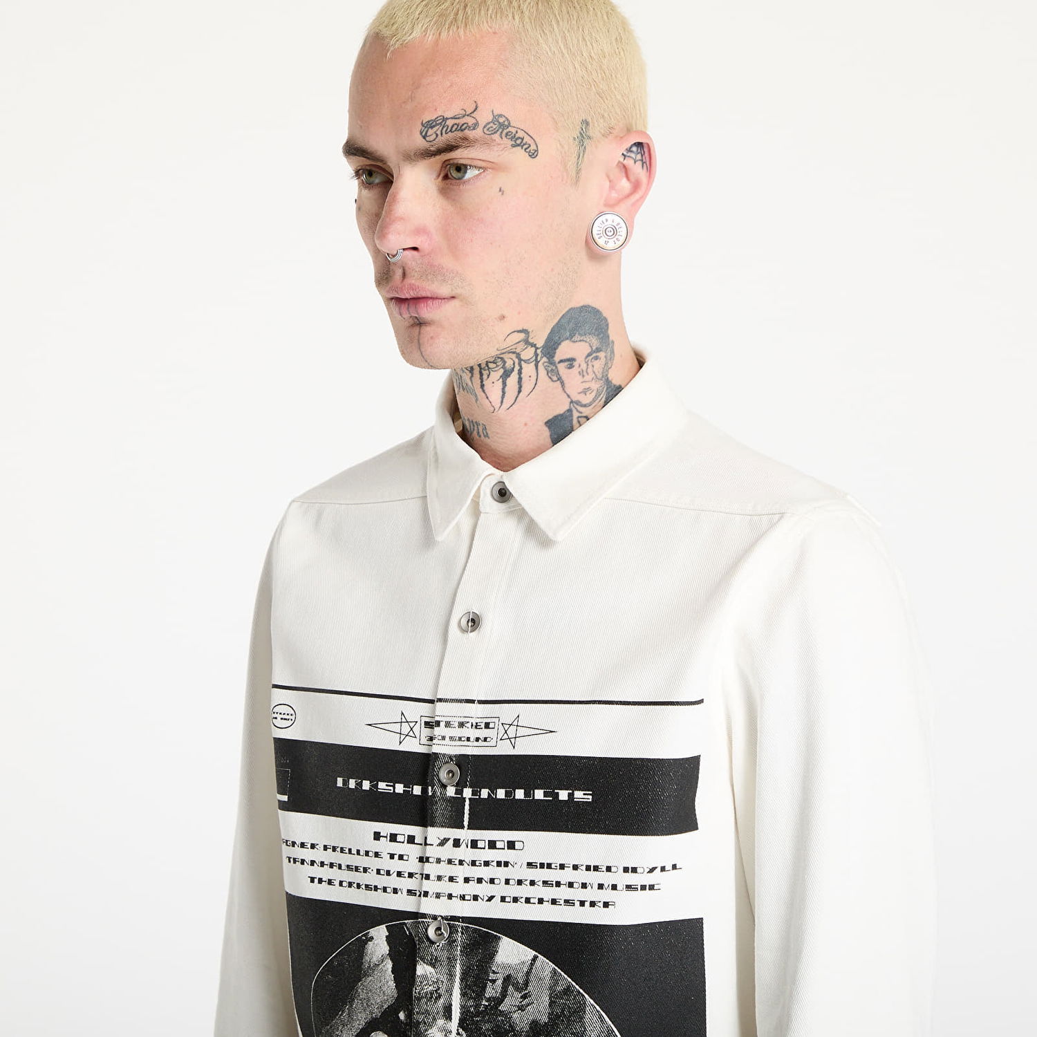 Skjorta Rick Owens Rick Owens DRKSHDW Frayed Graphic-Print Overshirt Vit | DU01E3755 DMWEP1 110911, 1