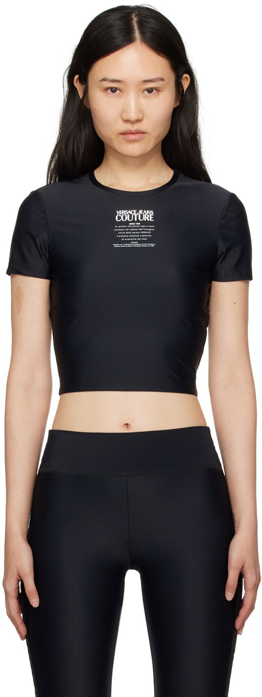 Crop top Versace Print T-Shirt Svart | E76HAH602_EJ0128