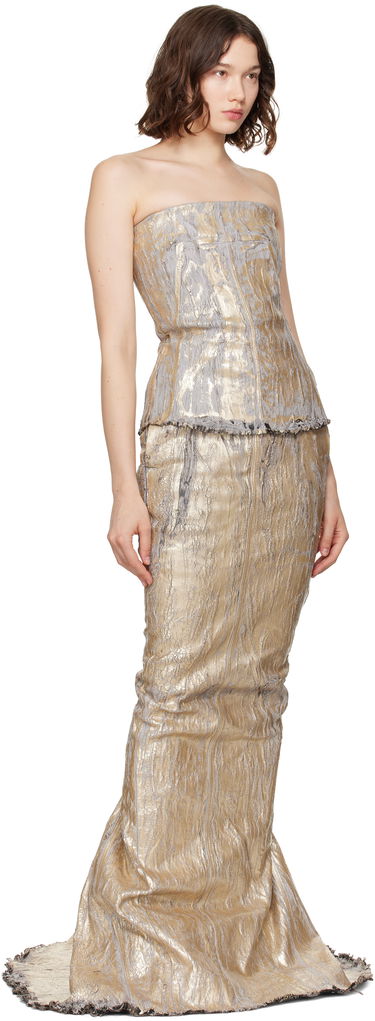Linne Rick Owens Rick Owens Megacrust Stretch Denim Lido Bustier Top Metallisk | RO01E7127 SGMC, 3