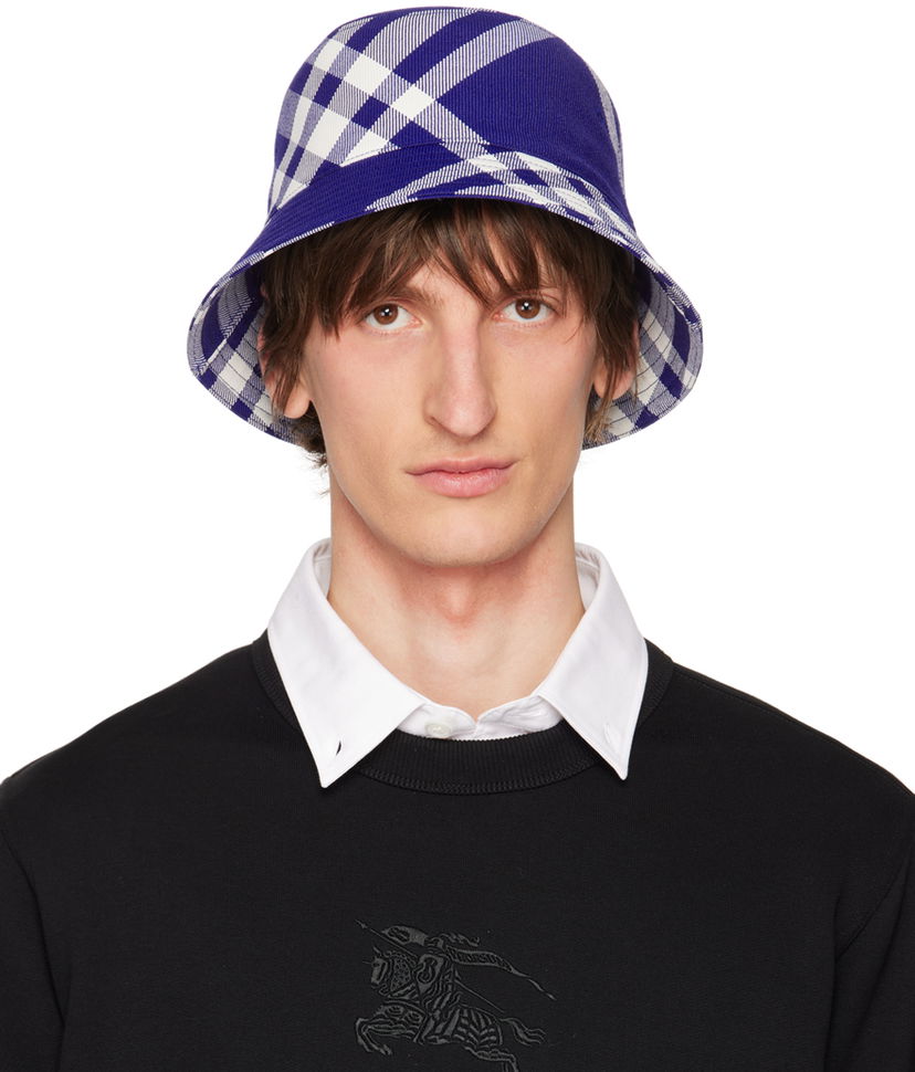 Keps Burberry Check Bucket Hat Mörkblå | 8079490