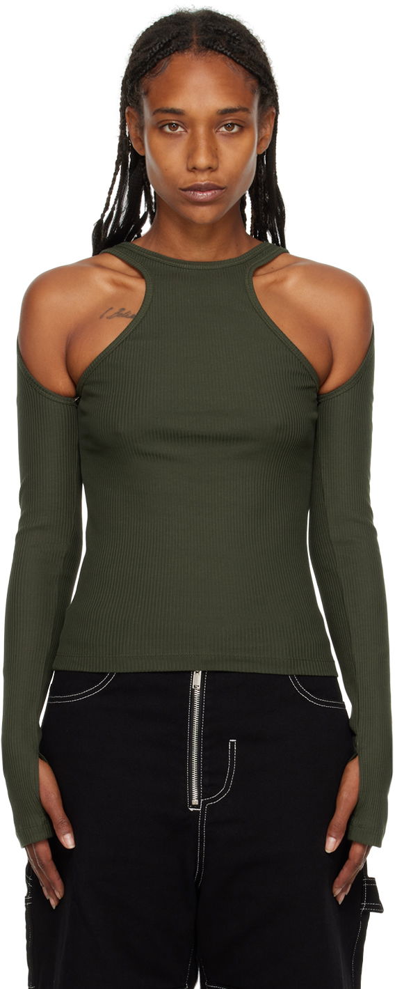 T-shirt Dion Lee Loop Cutout Long Sleeve T-Shirt Grön | C3074F22