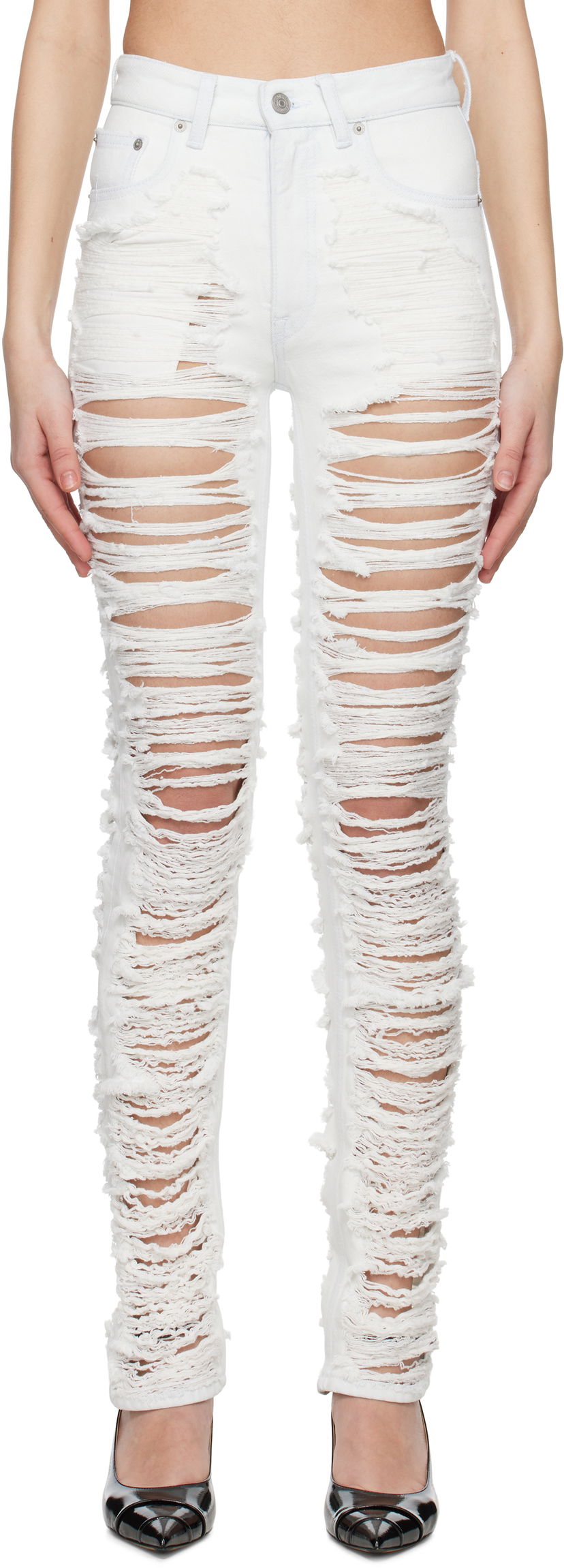 Jeans Maison Margiela MM6 Maison Margiela 5-Pocket Shredded Jeans Vit | S62LB0185 M30018