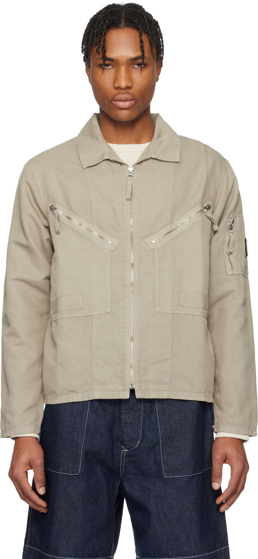 Bomberjacka C.P. Company C.P. Company Cotton Linen Zip Overshirt Beige | 18CMOS103A-006273G