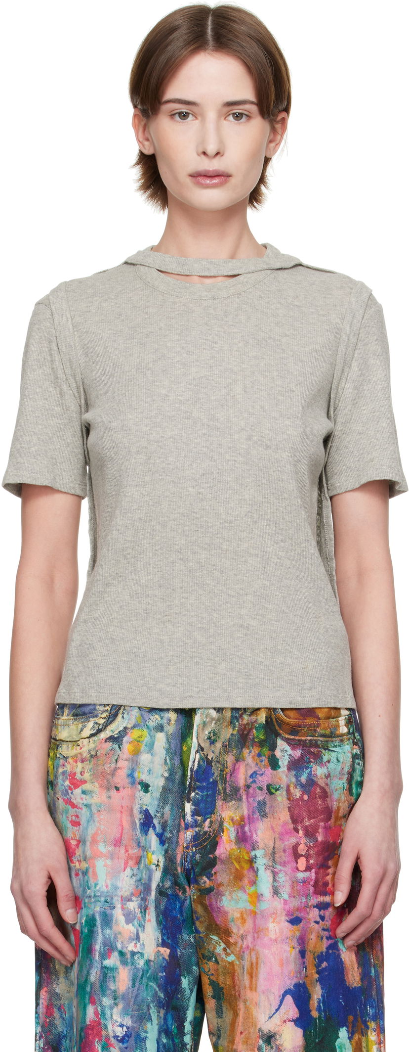 T-shirt Eckhaus Latta Eckhaus Latta Flip Ribbed T-Shirt Grå | 1204-EL-PS25-CE -
