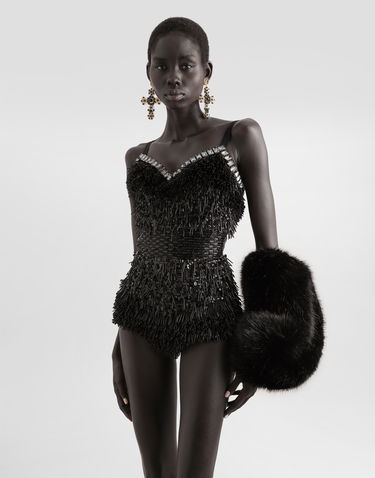 Kropp Dolce & Gabbana Dolce & Gabbana Sequined and Micro-Beaded Bodysuit Svart | F78JEZGDC0IS9021, 3