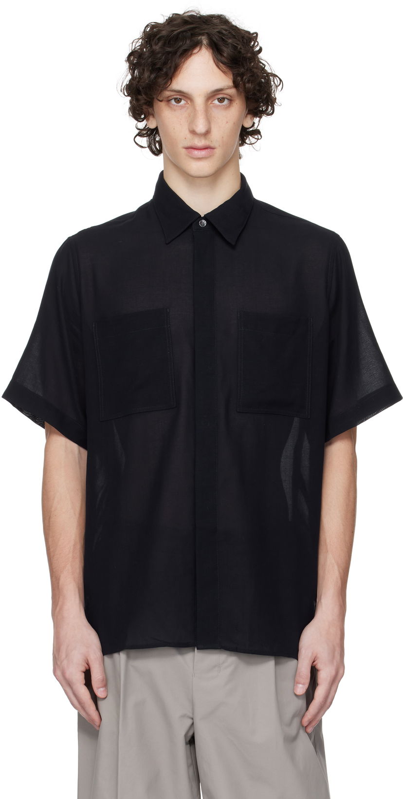 Skjorta AMI AMI Paris Short Sleeve Shirt Svart | HSH252.CO0098