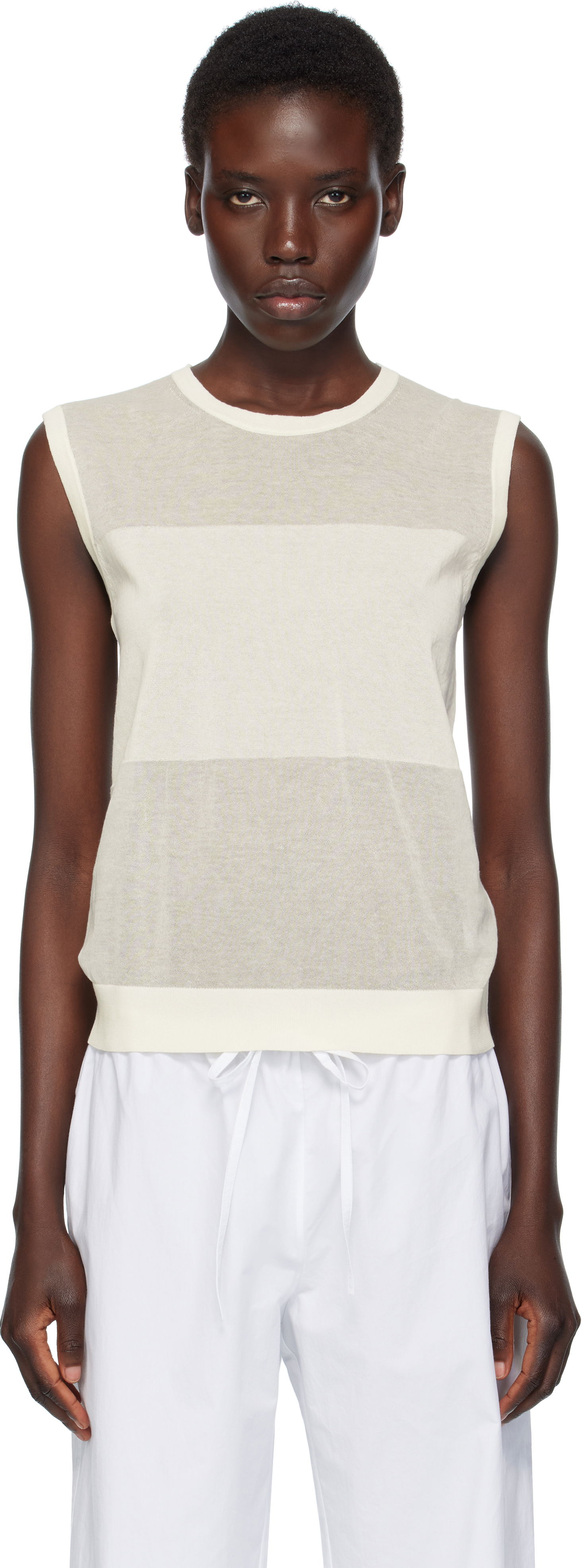 Linne Loulou de Saison Loulou de Saison Anita Sleeveless Striped Top Vit | ANITA, 0