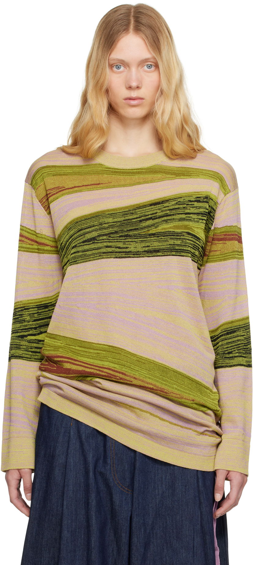 Sweater Dries Van Noten Dries Van Noten Striped Knit Sweater Grön | 251-011248-1716