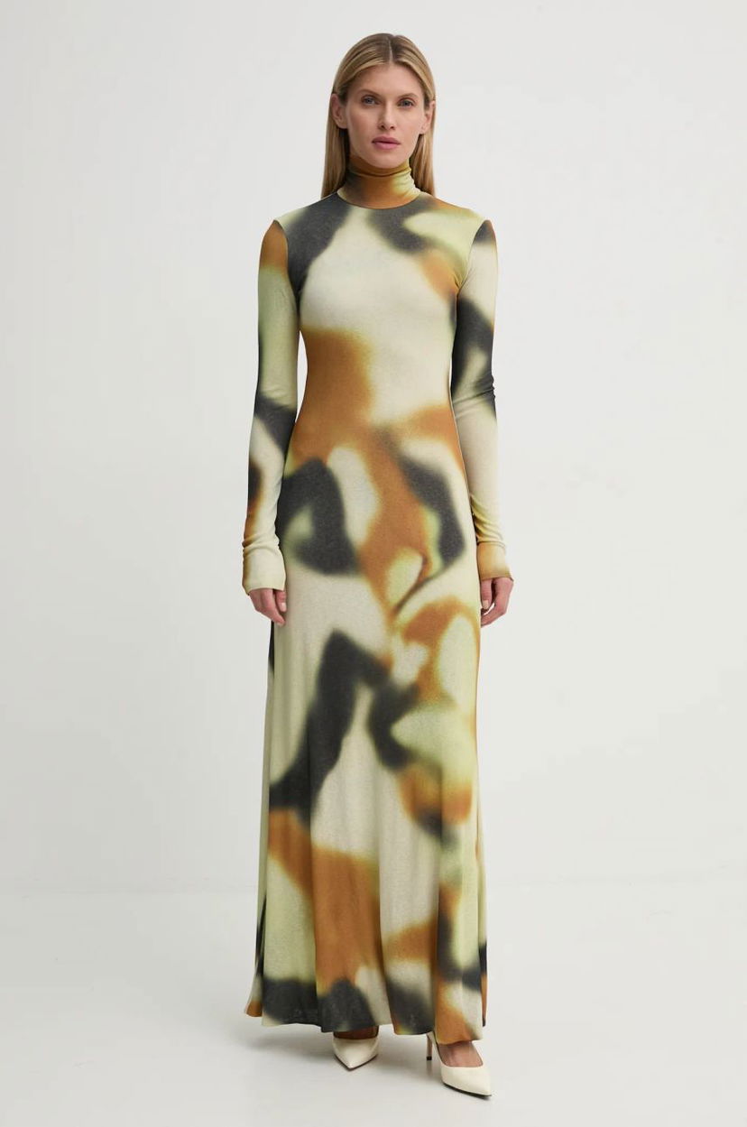 Klä Nanushka Maxi Abstract Print Turtleneck Dress Beige | NW24FWDR32976