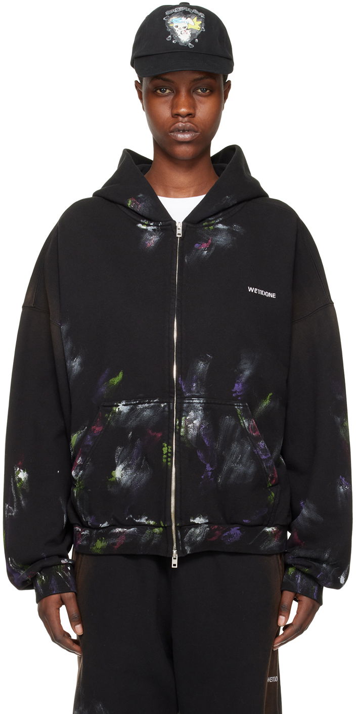 Sweatshirt We11done Painted Zip-Up Hoodie Svart | WD-TJ0-24-777-U-BK