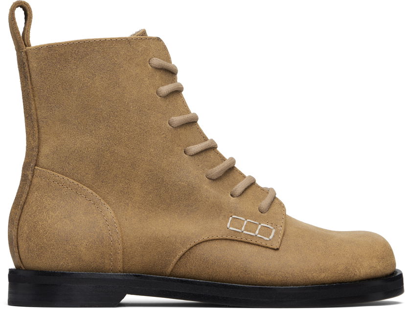 Sneakers och skor JW Anderson JW Anderson Suede Lace-Up Ankle Boots with Contrast Stitching Beige | BT0107-LA0319