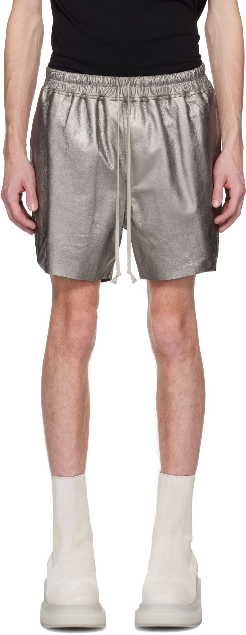Shorts Rick Owens Rick Owens Hollywood Boxers Leather Shorts Metallisk | RR01E5306 LBAM
