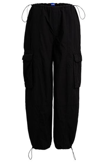 Cargo byxor BOSS Oversized Parachute Cotton Poplin Trousers Svart | 50517314