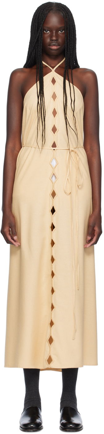 Klä Baserange Halterneck Cutout Maxi Dress Beige | DRCEL-WS-AU24