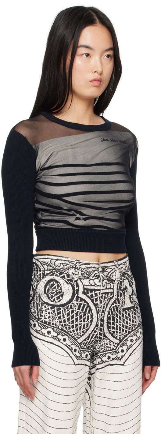 Sweater Jean Paul Gaultier Gaultier 'The Marinière' Striped Mesh Top Svart | 24/25-F-PL047B-M064-590100, 1