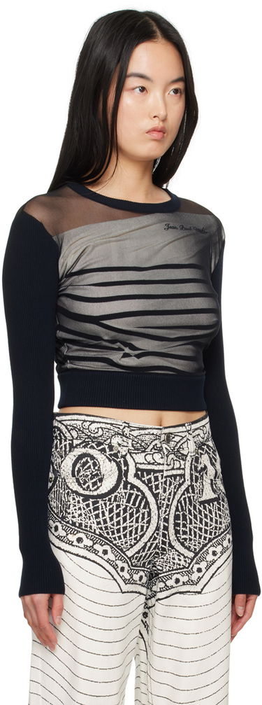 Sweater Jean Paul Gaultier Gaultier 'The Marinière' Striped Mesh Top Svart | 24/25-F-PL047B-M064-590100, 1