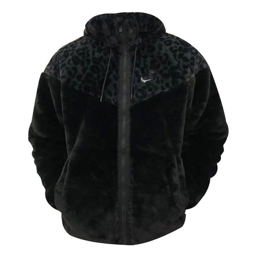 Parkas Nike Leopard Print Splicing Zipper Jacket Svart | DH6683-010