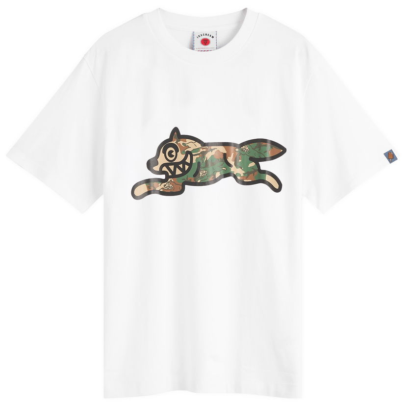 T-shirt BBC IceCream Woodland Camo Running Dog Graphic Tee, Size Large Vit | IC25380-WHT