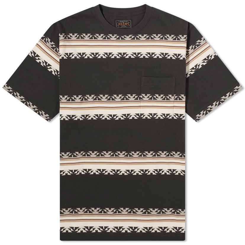 T-shirt BEAMS Jacquard Stripe Pocket Tee Svart | 3804-0069-156-17