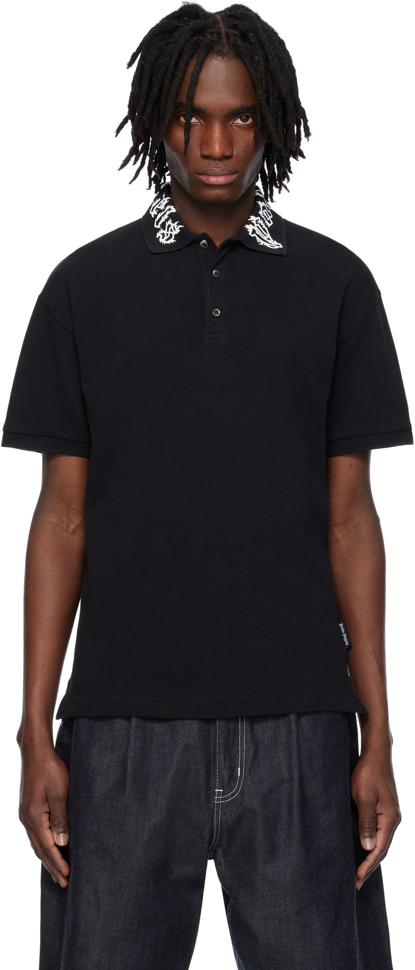 Polotröja Palm Angels Palm Angels Neck Logo Polo Svart | PMGB012S25FAB0021003