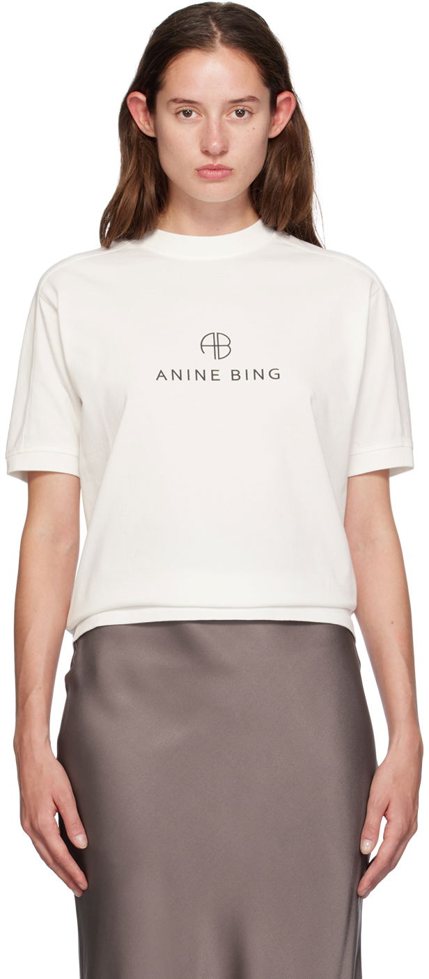 T-shirt Anine Bing ANINE BING Jaylin Monogram T-Shirt Vit | A-08-10280-IVY1