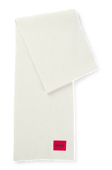Halsduk BOSS HUGO Ribbed Wool-Blend Scarf Vit | 50502605