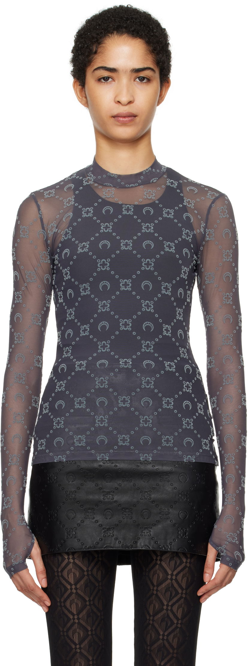 T-shirt Marine Serre Monogram Mesh Highneck Top Grå | WTO388A CJER0005