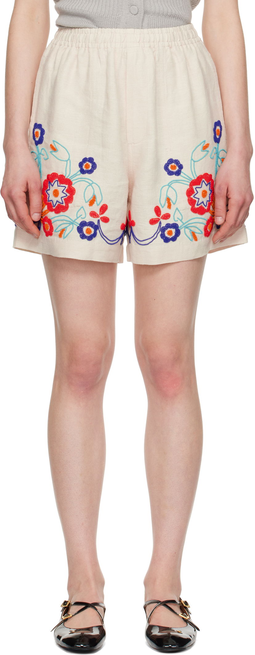 Shorts Bode Bode Beaded Garden Party Shorts Beige | MRS25BT049