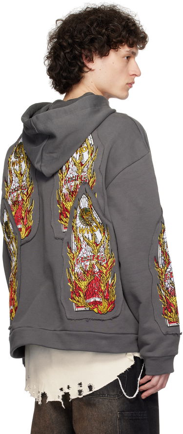 Sweatshirt Who Decides War Who Decides War Flame Glass Embroidered Hoodie Grå | 1110210021SS25, 2