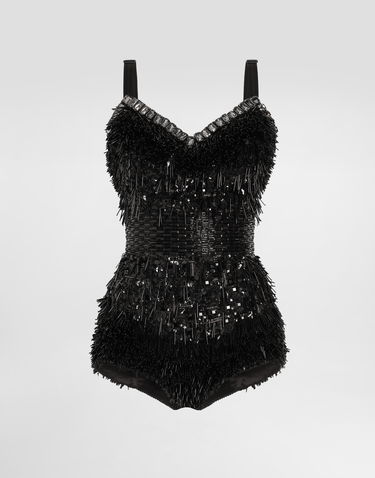 Kropp Dolce & Gabbana Dolce & Gabbana Sequined and Micro-Beaded Bodysuit Svart | F78JEZGDC0IS9021, 0
