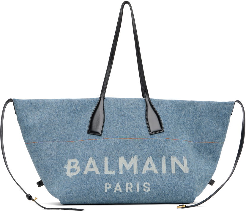 Tygpåse Balmain Track Denim Tote Blå | FN1FI015TDDX