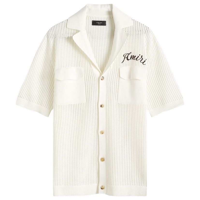 Skjorta AMIRI Amiri Short Sleeve Mesh Polo Shirt Vit | AMKNIR1011-295